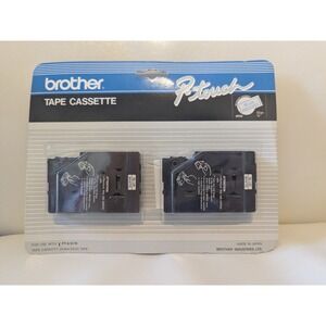 NOS Brother P-Touch TC 22 Tape Cassette Blue On White 12mm 1/2‎ Inch 2 Pack 25ft